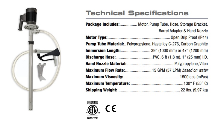 Máy bơm hóa chất thùng phuy Standard Pump Package 2